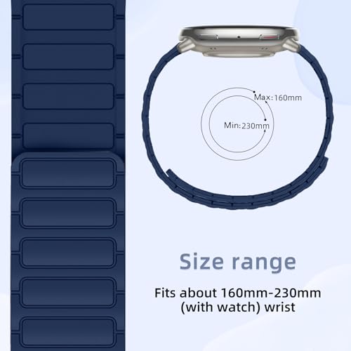 RosMank 20mm Silicone Watch Band Compatible with Amazfit Active2/Active/GTR Mini/GTS 4/GTS 3/GTS 2/GTR 42mm, Magnetic Replacement Strap for Amazfit T-Rex 3 Pro 44mm/Bip 3/Bip S, DarkBlue by RosMank - Used condition - Image 4