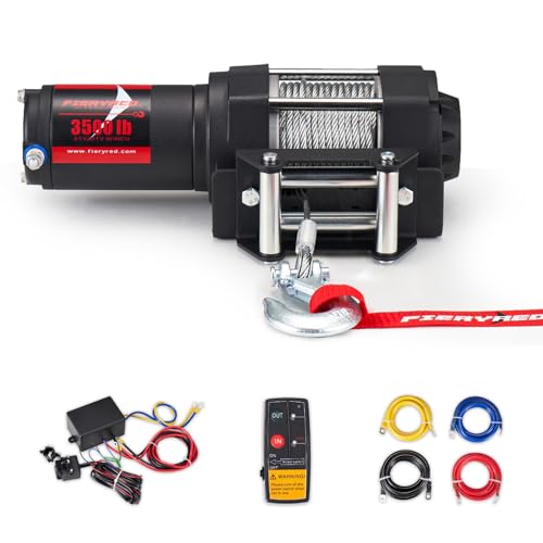 FieryRed ATV/UTV Winch- 12 V 3500LBS Electric Winch with Steel Cable, Wire and Wireless Remote Control, Roller Fairlead, IP67 Waterproof