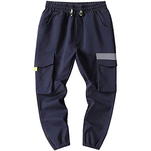 LAPLBEKE Enfant Garçons Cargo Pantalons De Survêtement -Long Jogging Pantalon de Sport - Taille Elastique Occasionnel Hip Hop Bleu Foncé 5-6 Ans Cover