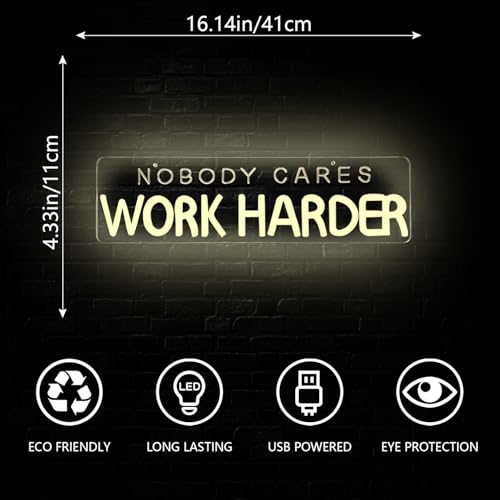 Image of Nobody Cares Work Harder Neon Sign Gym Neon Lights for Home Gym Motivational LED Neon Light for Gym Study Room Office White Letter LED Signs for Fitness Enthusiast Gym Sign for Home Gym