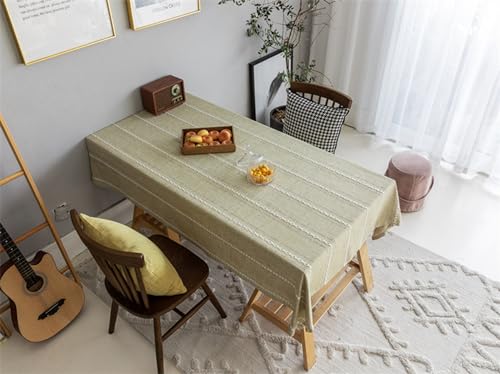 Nappe 135x180 polyester rayée beige jaune protège-table rectangulaire anti-tache imperméable cuisine