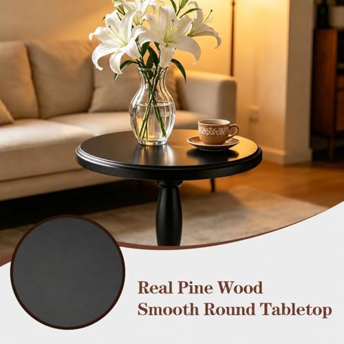SANY DAYO HOME 12" Real Wood Round Drink Table, Small Pedestal Side Table with Decorative Beaded Design, Accent End Table for Living Room and Bedroom, Black by SANY DAYO HOME - Used condition - Image 4