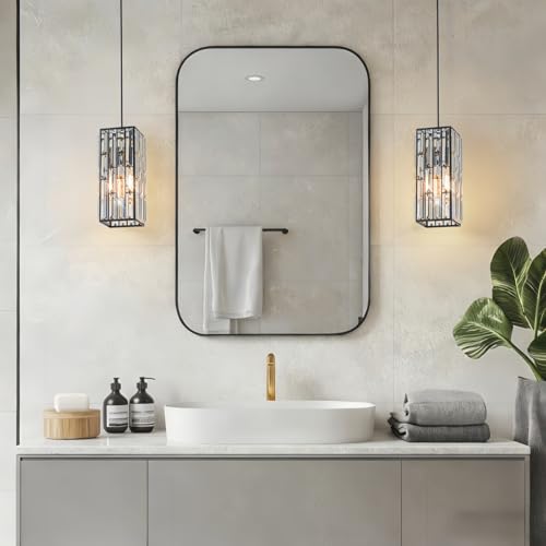 LOZOHOM 5" Black Crystal Pendant Lights Kitchen Island, 6 lb Sturdy Modern Bathroom Pendant Light Fixtures,Adjustable Hanging Island Lighting for Bedroom Dining Room Over Island, 1 Pack — view 3