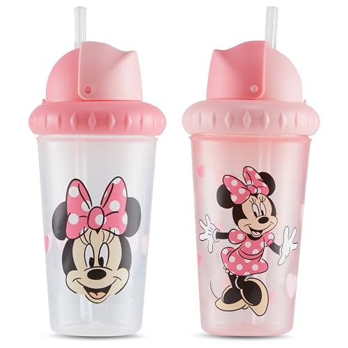 Disney Toddler Sippy Cups for Boys and Girls | 10 Ounce Sippy Cup Pack of Two with Straw and Lid | Durable Leak Proof Travel Water Bottle for Toddlers