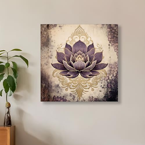 Image of PAINTINGMANTRA Abstract Lotus Canvas Stretched Canvas Painting for Living Room | Indian Folk Artwork Wall Decor Art For Livingroom, Bedroom, Office, Hallways - 16x16 Inch