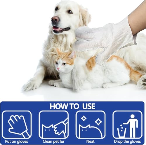 HONGYEE [4 er-Pack/24 Stück] Handschuhtücher für Haustiere, Einweg-Tier-Reinigungstücher, geruchlos und parfümfrei, für die tägliche Pflege, Reinigung und Grooming von Hunden und Katzen