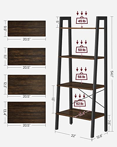 Vasagle Ladder Shelf, 4-Tier Bookshelf, Storage Rack, Bookcase With Steel Frame, For Living Room, Home Office, Kitchen, Bedroom, Industrial Style, Rustic Dark Brown And Black Ulls44Bf #TOP2