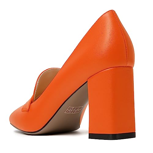 Image of MODENCOCO Womens Sexy Formal Matte Slip On Square Toe Work Block High Heel Loafers Shoes 3.5 Inch
