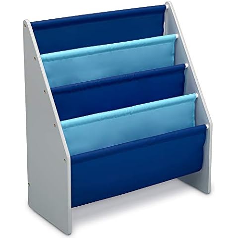 Delta Children Sling Book Rack Bookshelf for Kids - Easy-to-Reach Storage for Books, Magazines or Coloring Books - Ideal for Playrooms & Homeschooling - Greenguard Gold Certified, Grey/Blue Cover