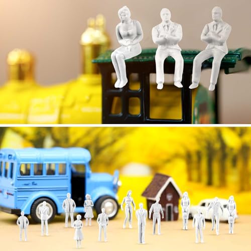 Image of Namalu 30 Pcs, 1: 50 Scale White Unpainted Mini People Figures Miniature People for Model Trains Architectural Standing and Sitting Mini Diorama Figures for Architectural Project
