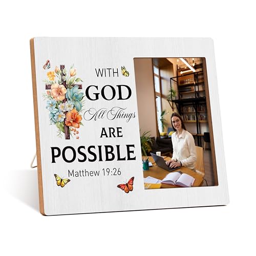 Zcsni Christian Gift Photo Frame, With God All Things Are Possible Picture Frame Decor, Bible Verse Desk Shelf Tabletop Photo Frame Decor,Gifts For Friend Family Coworker-A12