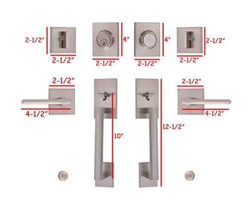 Cozyblock Double Door Handle Sets With Single Cylinder Deadbolt, Rectangular Adjustable Entry Door Lock Sets With Dummy (Arch Lever, Brushed Nickel) #TOP6