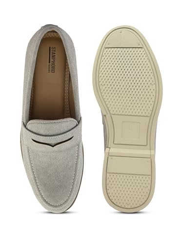 Image of STANPHORD Men Suede Formal Loafer Shoes | Round Toe Slip-On Moccasins | PU Leather Cushioned Anti-Slip | Office Party Business Casual Wear (TPSG 7086)