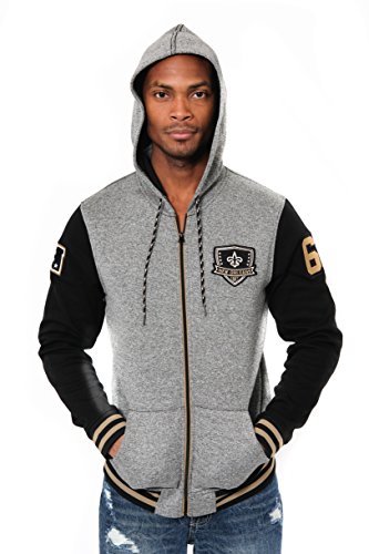 Ultra Game NFL New Orleans Saints Mens Full Zip Soft Fleece Hoodie Letterman Varsity Jacket, Team Color, Large