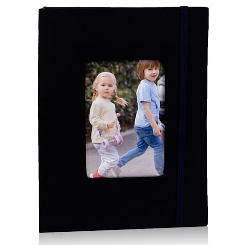 Photo Album 6x5 - Holds 52 Photos Large Capacity, Slip-in Pockets Linen Albums Book,Linen Cover White Pages, for Wedding, Family, Baby, Valentine, Christmas (Black)