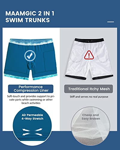 Maamgic Mens 5 Inch Stretch Swimming Shorts Compression Liner Swim Trunks Quick Dry Swimwear Bathing Suits Boardshorts Beach Wear Swim Suits Blue Medium #TOP1