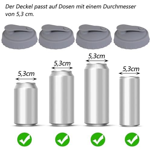 Catelves Getränkedosen Deckel mit Mund, 4 Stück Getränkedosen Verschluss, Dosenverschluss Getränkedosen, Dosendeckel Getränkedose Tragbare, Wiederverwendbares Deckel für Dosen Bier/Cola/Sprudel(Grau)