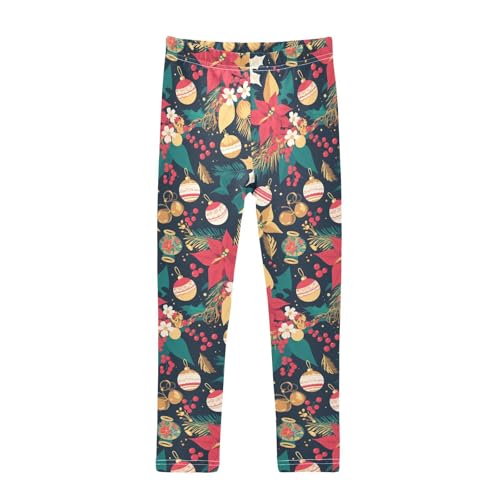 KLL Colorful Christmas Elements Design Little Girls Athletic Leggings Comfortable Full Length Lounge Pants Running
