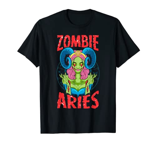 Zombie Aries Zodiac Regalo de cumpleaños Abril Scary Halloween Camiseta