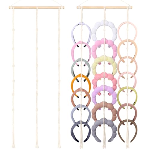 AOFLLU Headband Holder Organizer for Girl,Macrame Hairband Storage for Women,Boho Hair Hoop Display Hanging Hair Accessories Organizer Bedroom College Dorm Decor Wall Door