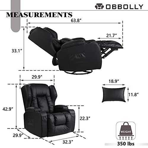 Obbolly Swivel Rocker Recliner Chair - Manual Glider Rocking Recliner Chair, Wing Back Design 360?Swivel Lounge Chair With Lumbar Pillow, Cup Holders, Side Pocket For Living Room, Faux Leather, Black #TOP1