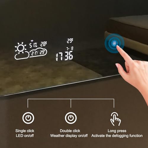 BYECOLD Smart Bathroom Mirror with Bluetooth Wi-Fi Enabled Weather Display, 32”X 40” Fog Free, LED Light Vanity Mirror Backlit Frameless Lighted Touch Sensor Makeup for Wall - Vertically Only