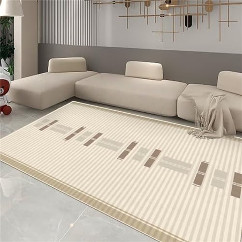 Tapis salon beige 120x180cm rectangulaire moderne à rayures - 2