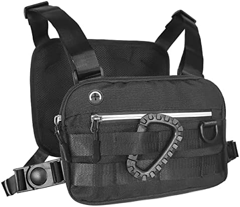 MASPODER Chest Bag For Men, Tactical Molle Inspired Fashion Reflective Water Resistant Chest Rig Pack EDC Utility Bag Vest for Running Workout Cycling Hiking (Black)
