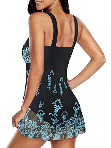 Women Swimsuits One Piece Bathing Suits Tummy Control Swimming Dress Womens Athletic Mesh Blue-Floral 10-12 #TOP3