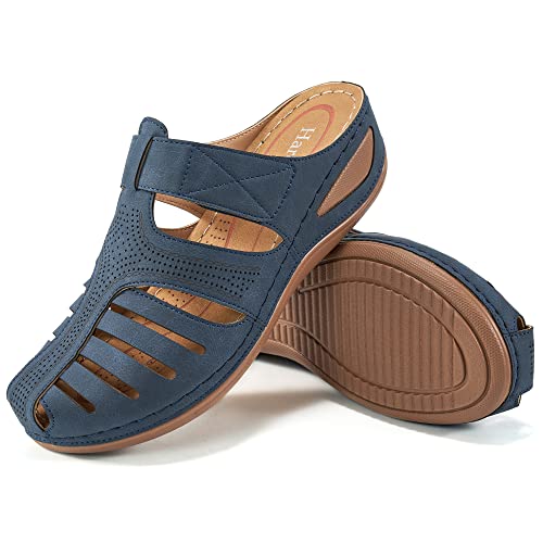 Image of HARENCE Clogs for Women Mules Shoes: Comfortable Dressy Closed Toe Platform Sandals 2026 Summer Casual Adjustable Slip On Walking Wedges