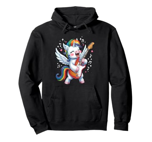 Unicorn Playing Guitar Unicorn Rock Star Guitar Rockin Music Sweat à Capuche