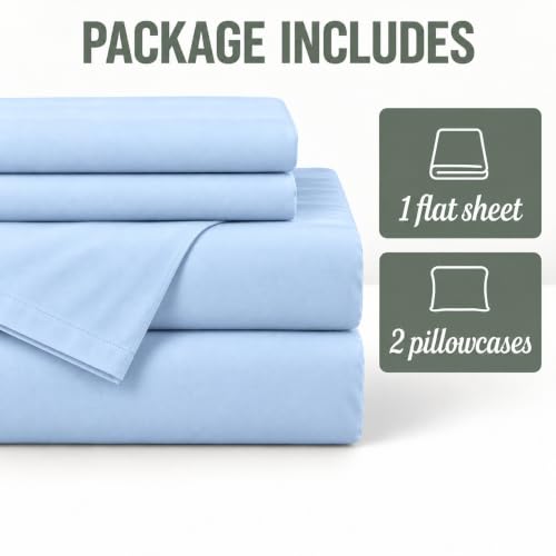 Image of Microfiber Queen Size Bedsheet with 2 Pillow Covers | Ultra Soft & Breathable Flat Sheet | Wrinkle-Resistant, Premium Comfort for Everyday Use |Size (90 inch x 102 inch) Light Blue
