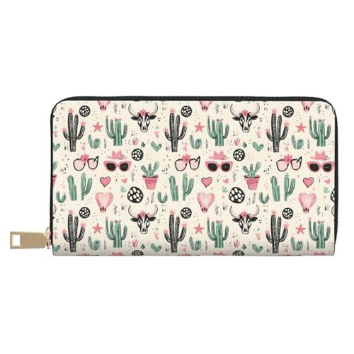 Western Cactus 1 Print Wallet Women, Leather Bifold Multi Card Wallet, Long Purse Women's Wallets