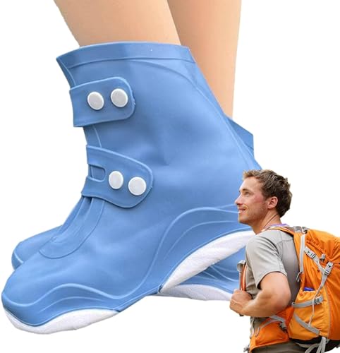 Image of Overshoes Protectors Shoe Covers Reusable Silicone Cover Shoes Rain Boots TPE Sole Wear-Resistant Shoe Cover for Rainy Season (Sky Blue + White, M 34-36)