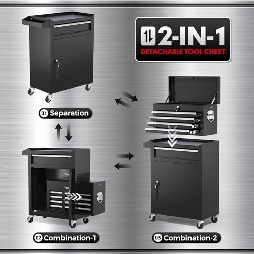 image for INTERGREAT Rolling Tool Chest with Wheels and 5 Drawers, Detachable To