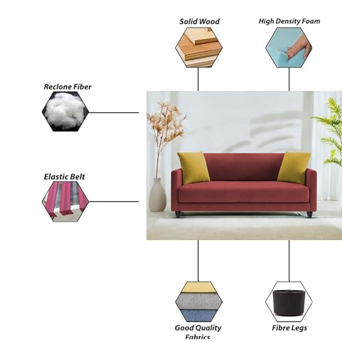 Image of Casaliving Dominic 2 Seater Sofa Set for Living Room (Maroon Fabric) Premium Fabric Sofa