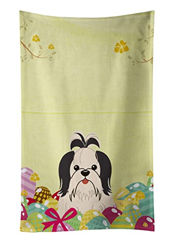 Caroline's Treasures BB6088KTWL Easter Eggs Shih Tzu Black White Kitchen Towel Dish Cloths Guest Hand Towel Decorative Bathroom Towel for Face,Tea, Dishcloth, Kitchen and Bath