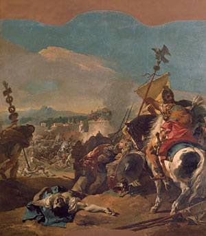Peinture à l'huile The Capture de Carthage 1725 Tiepolo toile 30x36 pouces