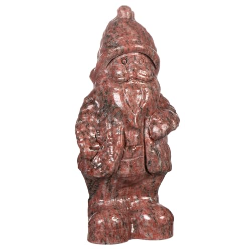 Nupuyai 5" Sesame Red Jasper Carved Crystal Stone Santa Claus Statue