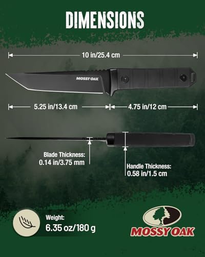 Image of Mossy Oak 10 Inch Fixed Blade Hunting Knife, 14C28N Full Tang Tanto Hunting Knife with Sheath for Survival, Camping, Hiking, Tactical Use