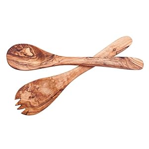 ARISTOS Saladebestek van echt olijfhout – 2-delig met olijfolie behandeld handgemaakt houten bestek set met 30 cm lengte voor salade enz. – echt uniek uit Griekenland
