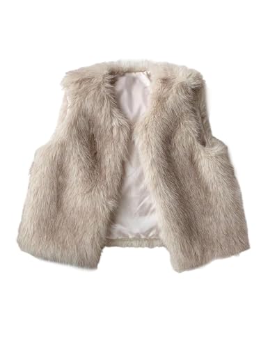 MakeMeChic Women's Faux Fur Vest Tops Fuzzy Sleeveless Fur Jacket Coat Outerwear Apricot Medium