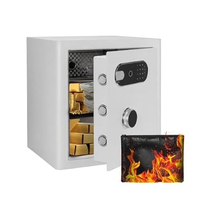 XPEDITION 3.38 cu.ft Vintage Retro Home Safe with Wheels, Large Digital Safe Box with Key, Built-In Drawer, Removable Shelf, Fireproof Waterproof Bag, Aesthetic Beige Safe for Bedroom Decor