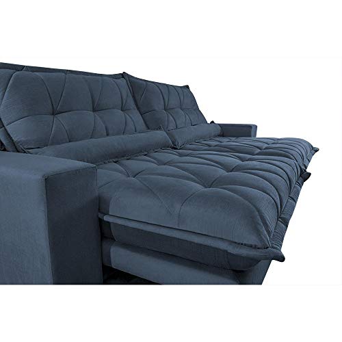 Sofa Retrátil e Reclinável 2,52m com Molas Ensacadas Cama inBox Soft Tecido Suede Azul