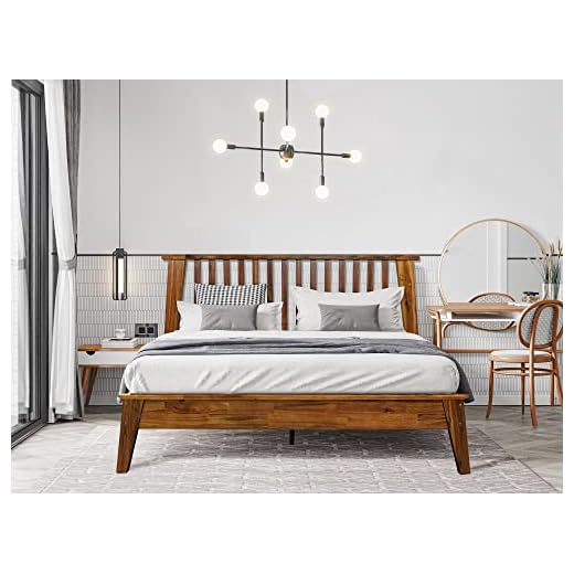 Acacia Kaylin Wooden Bed Frame with Headboard, Solid Wood Platform Bed, Easy Assembly, No Box Spring Needed, Queen, Caramel, 14 Inch, V1