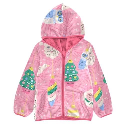 OTVEE Vintage Christmas Tree on Pink Kids Hoodie Jacket Fall Spring Full Zip Warm Outwear Coat