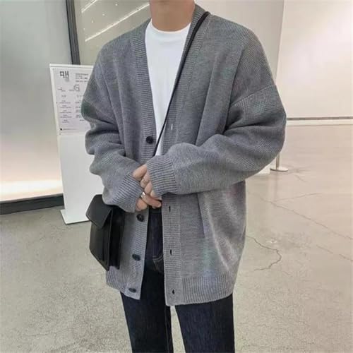 Men's V-Neck Cardigan Solid Color Long Sleeve Outerwear Single-Breasted Loose Knitted Sweaters2