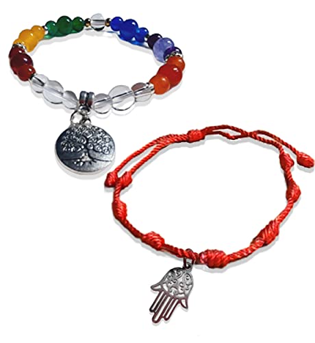 Pulsera 7 Nudos Roja - Hilo Rojo-Ajustable + Mano de Fátima + Pulsera 7 Chakras + Arbol de la Vida. Protección malas energías - Buena Suerte. (7-nudos-roja-fatima-7-chakras-arbol) Cover