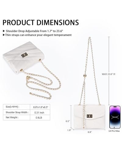 Image of LAVTUG Small Quilted Crossbody Bag for Women, Faux Leather Gold Chain Purse | Chevron quilted flap purse with clasp-adjustable chain, 2 main compartments, inner zip pocket and back slip pocket