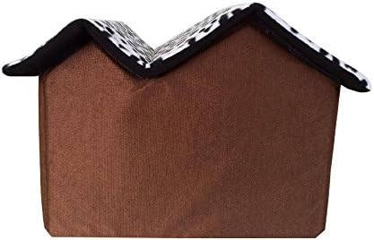 review Portable Pet Indoor Soft Dog House Bed Removable Cushion Included, Foldable Small Dog Cat Warm House Bed (Double Roof- Coffee)